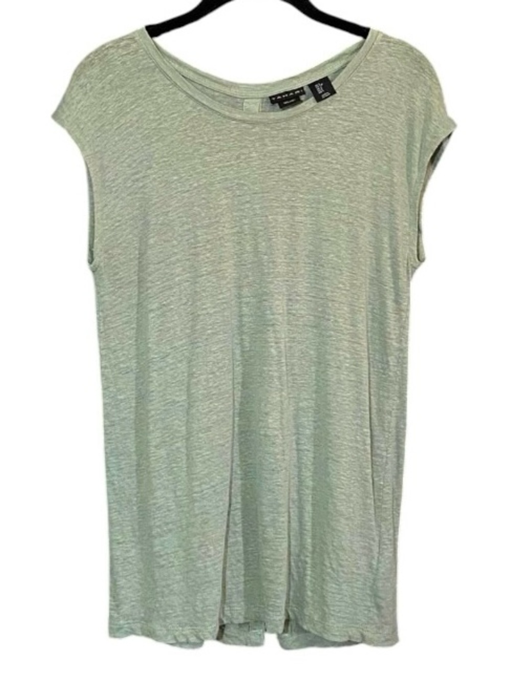 Tahari 100% Linen Cap Sleeve Top Coastal Resort Minimalist Boho Sage Small - Picture 2 of 6